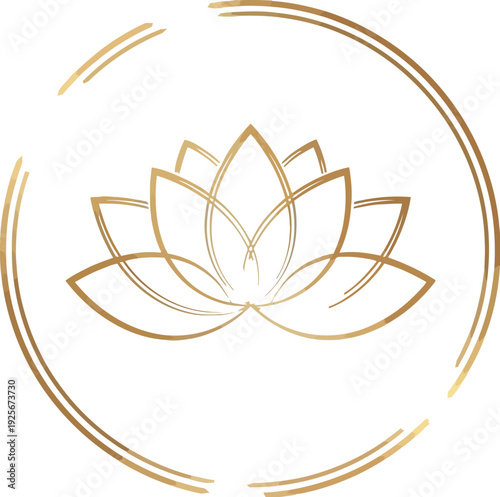 Elegant golden outline of a stylized lotus flower centered within double concentric circles serving as a sophisticated emblem perfect for beauty or wellness branding concepts