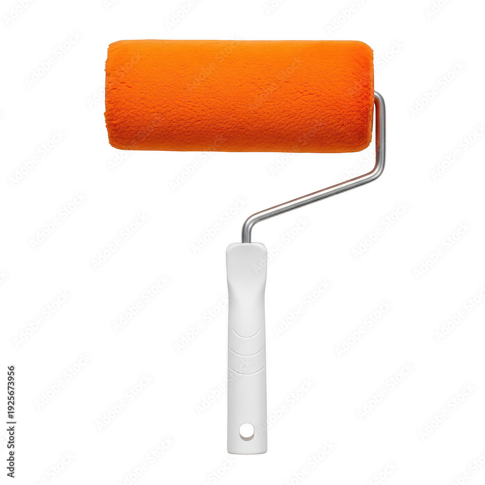 Obraz premium Orange paint roller with white handle and foam cover for wall painting projects