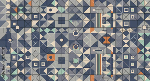 Geometric pattern with various shapes and colors.