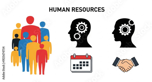 Human Resources Concept With People Icons Gears Calendar And Handshake.