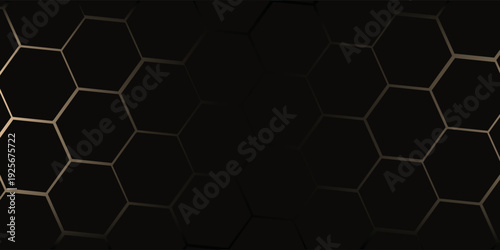 Hexagon technology black and gold colored honeycomb abstract background. Vector illustration