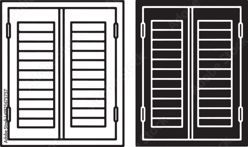 Black and white double window shutters with handles
