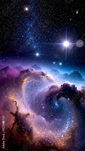 Vibrant swirling cosmic nebula with sparkling stars in deep space