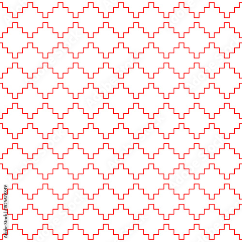 red sashiko seamless pattern with geometric stepped line motif