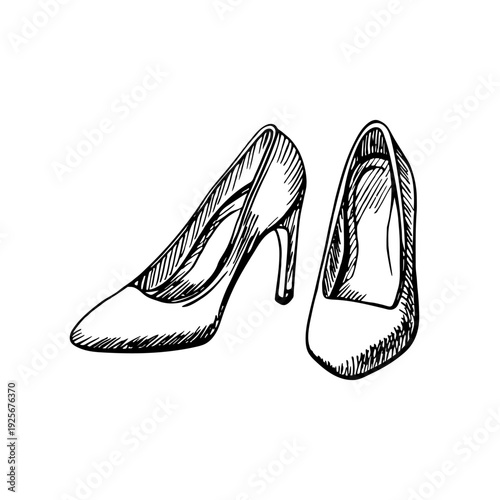 The classic high heel shoes illustration, hand-drawn in sketch style, perfect for fashion and design concepts