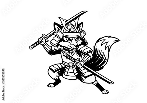 Fierce Samurai Fox Warrior with Katanas in Dynamic Stance.