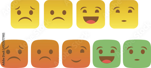 A set of eight emoticon faces with different expressions and colors