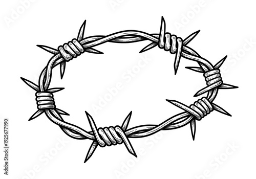 Barbed Wire Oval Frame Drawing Illustration.