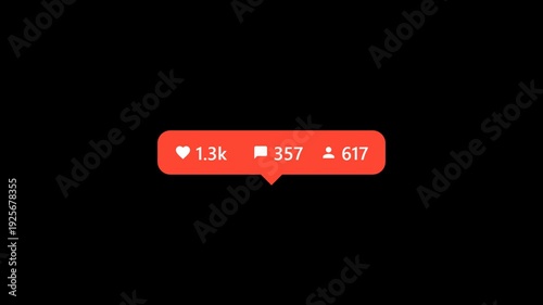 Instagram Style Social Media Bubbles with Like Comment Share Count Up on Transparent Background | Animated Overlay