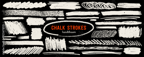 Chalk highlight strokes and scribble boxes in white on black background with ...
