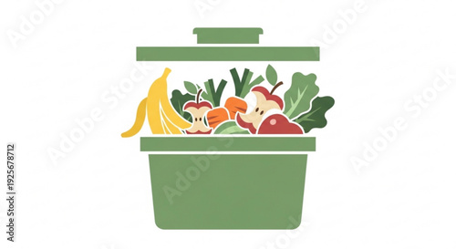 Fresh vegetables and fruit in a green compost bin with lid recycling organic waste for eco friendly living and sustainable gardening practices