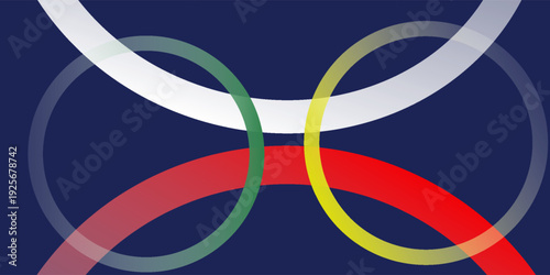 Abstract colorful overlapping circles on dark blue background, vector illustration