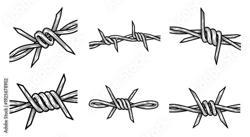 Barbed Wire Elements Set for Security and Boundary Concepts.