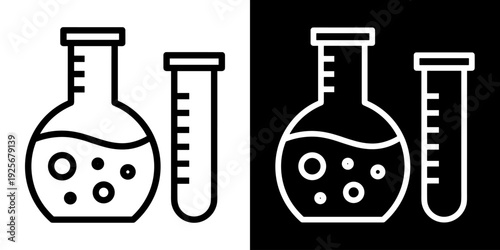 Flask icon concept in flat black and white style on clean background vector illustration design