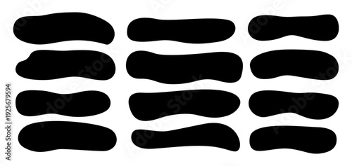 Abstract irregular organic set with black cute vector shape frame box. Hand drawn collage with abstract wavy background. Text rectangle banner with figure graphic shape