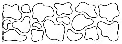 Abstract irregular organic set with black line vector shape frame box. Hand drawn collage with abstract wavy background. Text rectangle banner with figure graphic shape