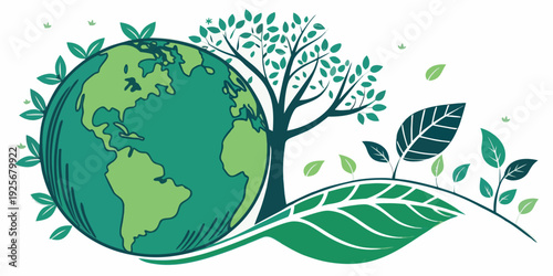 Vibrant illustration depicts the Earth resting beside a large tree and sprouts emerging from a stylized green leaf shape.