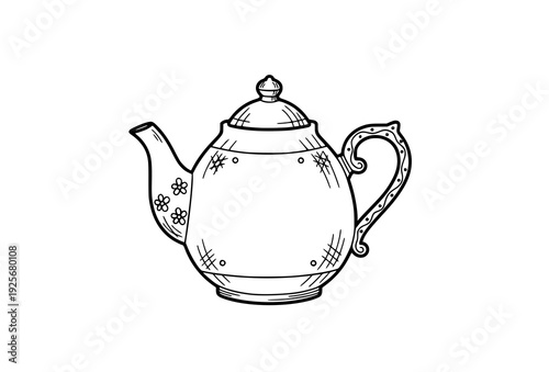 Hand-Drawn English Doodle Teapot Illustration Vector for Vintage and Kitchen Designs