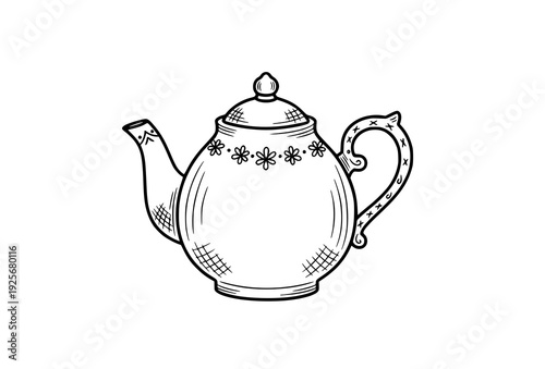 Hand-Drawn English Doodle Teapot Illustration Vector for Vintage and Kitchen Designs