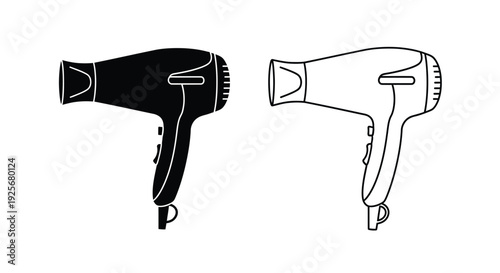 Two hair dryers displayed one solid black and one outlined silhouette