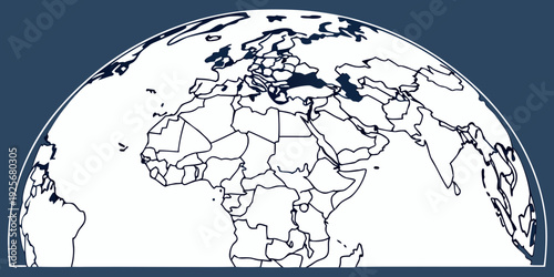The upper half of a political map displays African and Eurasian countries outlined in black against a solid dark background.