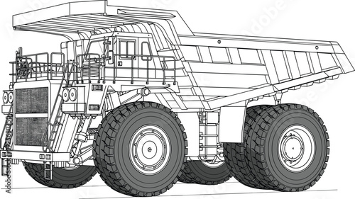 Large mining dump truck with raised bed and detailed wheels mining truck heavy machinery industrial vehicle