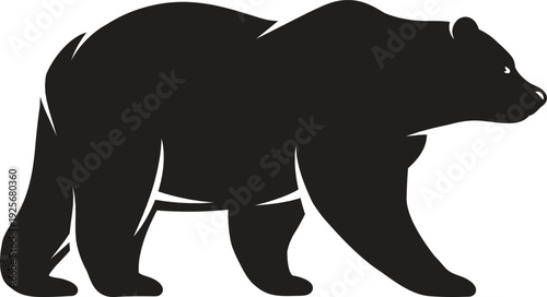 Bold black silhouette of a walking bear, representing wildlife, nature, and strength with a clean, and iconic style
