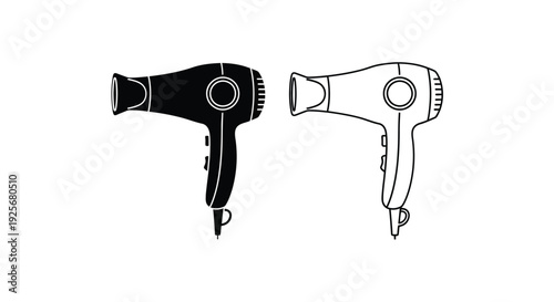 Two hair dryers depicted in contrasting styles a black silhouette