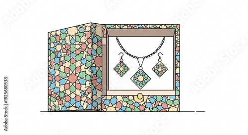 Jewelry gift box with necklace and earrings artistic mosaic pattern