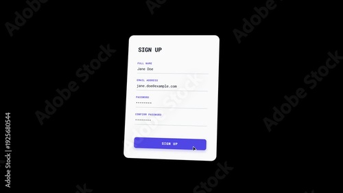 Web Sign Up Page with Form Filling and Registration Animation on Transparent Background | UI UX Mockup