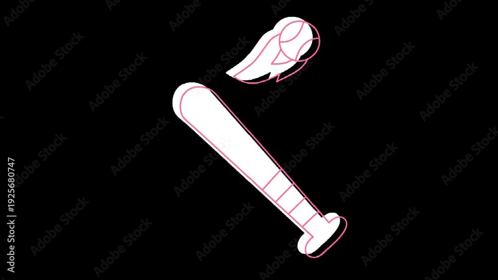 Minimal baseball bat and ball icon animation on black background sports ...