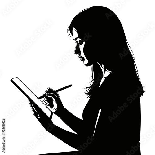 Woman Writing in Notebook with Pen.