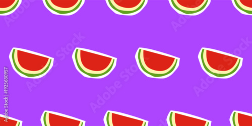 Cartoon Melon Fruit Seamless Pattern Background. Vibrant Retro Wrapping Paper Print. Colorful Party Wallpaper Design. Fashionable Bold Textile Print. Funny Positive Festive Fabric. Happy Holiday Art	