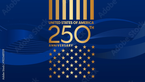 United States of America 250th anniversary, patriotic vector illustration with golden stars and stripes on dark blue background