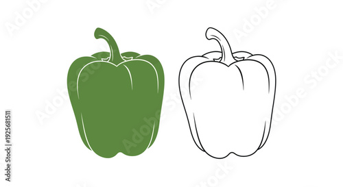 Two bell peppers one colored and one a dark outline silhouette