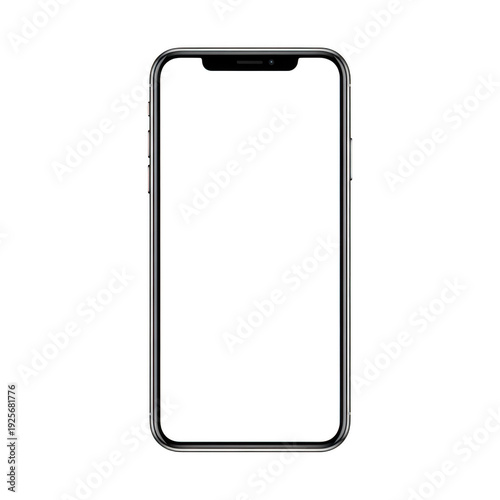 A smartphone with a blank screen and sleek design is displayed against a white background. isolated on transparent background