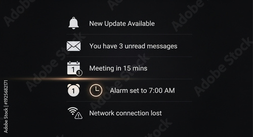 Digital notification screen showing alerts and messages.
