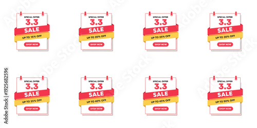 Eight identical sale posters arranged in two rows on a white background