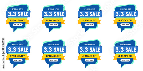 Multiple sale promotional speech bubbles arranged in a grid pattern