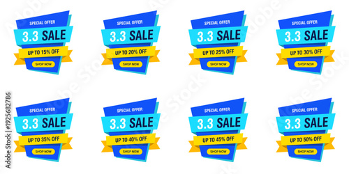 Multiple sale banners arranged in a grid pattern on a white background