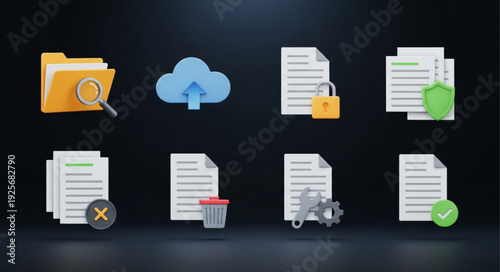 Digital Icons Representing Cloud Storage and Document Management.