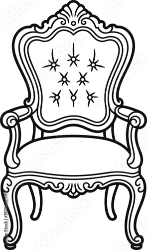 Elegant vintage armchair with star-patterned backrest and ornate carvings