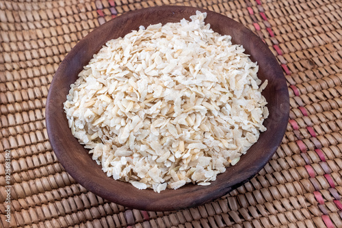 Billede på lærred Traditional Toasted & Pounded Green Rice, known as Cốm in Vietnam, Ambok in Camb