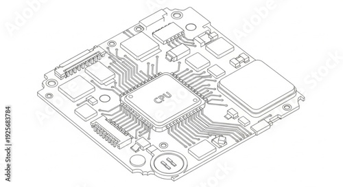 Detailed schematic drawing of a complex electronic circuit board.