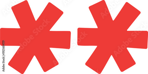 Foto Red Asterisk Symbols Isolated on White Background, Bold Graphic Design Elements