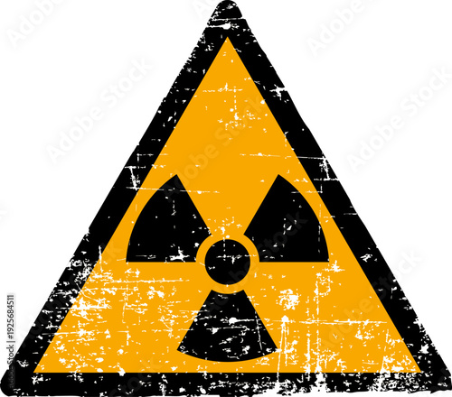 Grunge radioactive material warning sign worn scratched ISO 7010 W003 hazard symbol