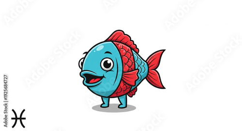 Cute cartoon Pisces zodiac fish character with legs.