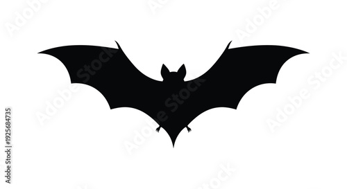 A black bat with wings spread a striking dark silhouette