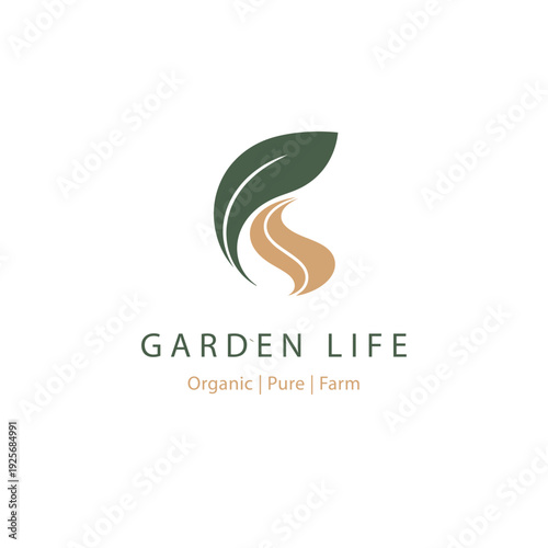 Modern organic farm logo with leaf symbol and earthy tones