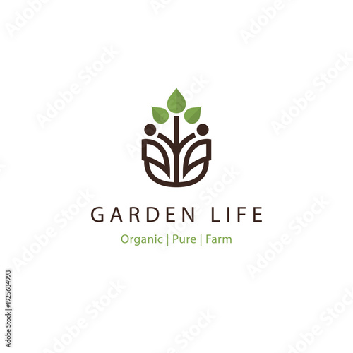 Modern organic farm logo with leaf symbol and earthy tones